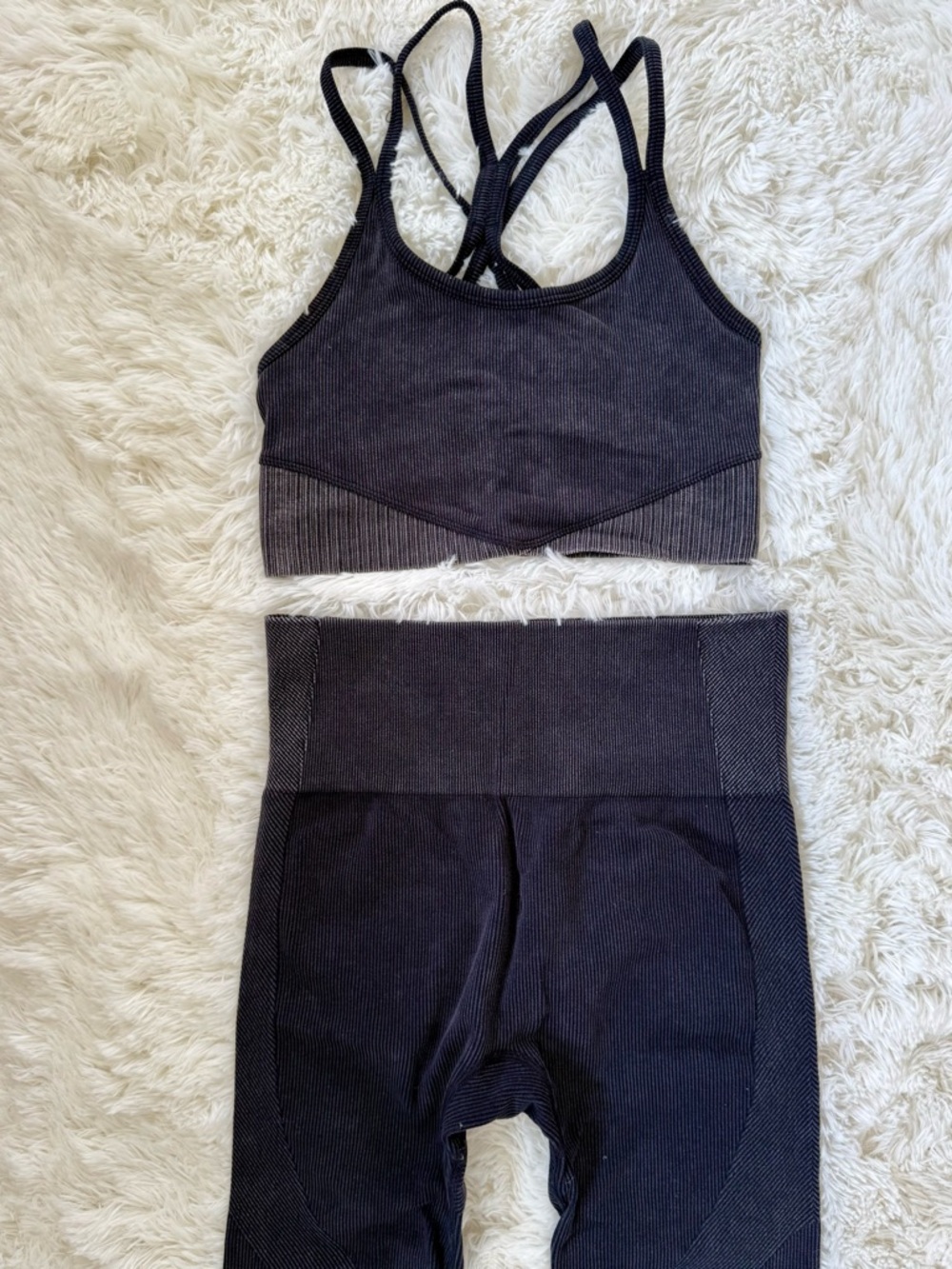 JoyLab Seamless Ribbed Black Sports Bra & High-Waist Legging Set